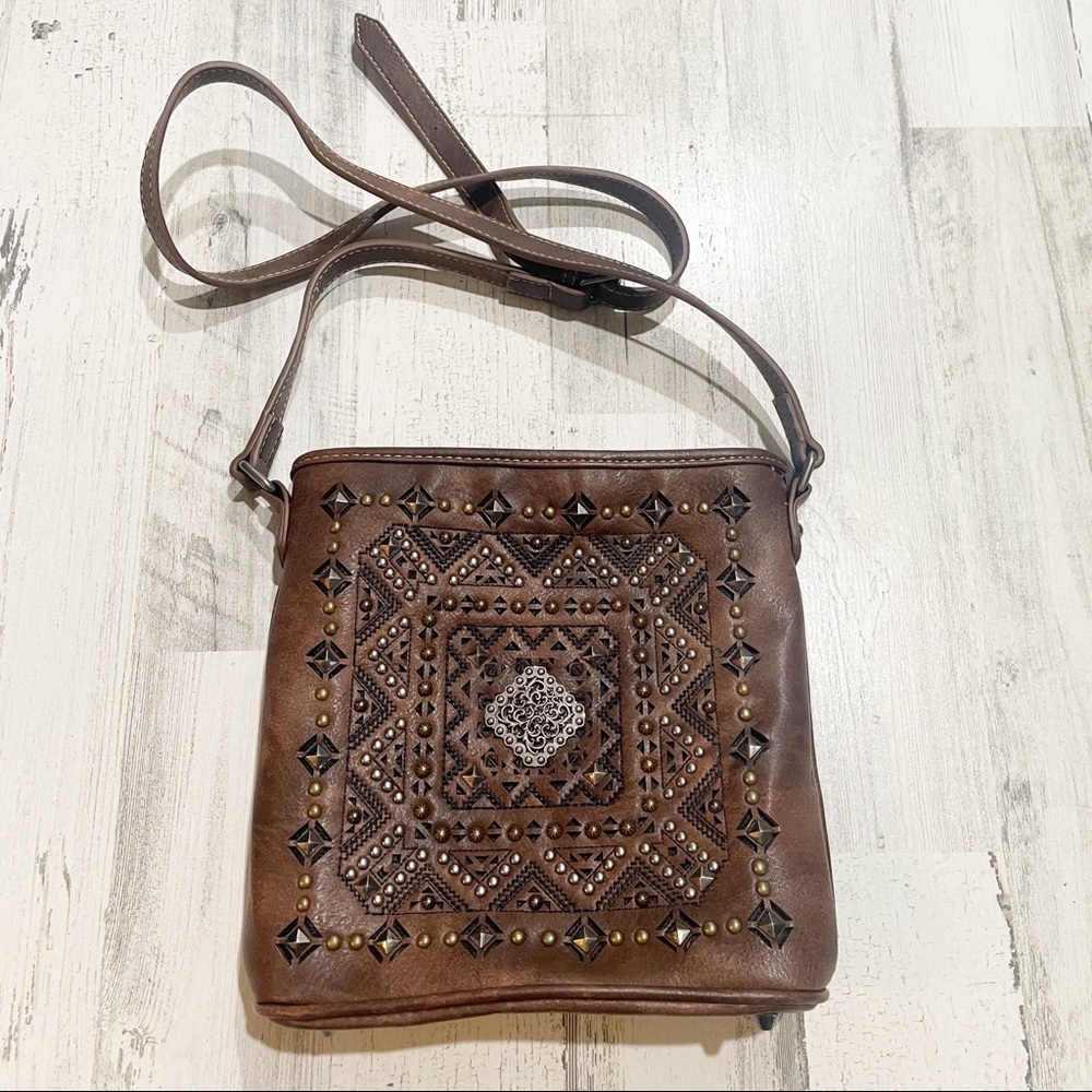 Montana West Bucket Brown Studded Faux Leather Bag